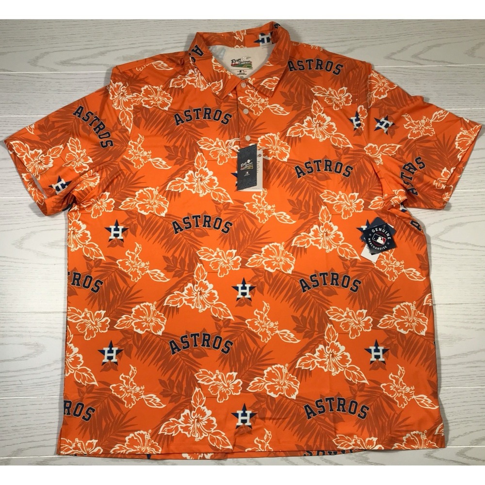 New Reyn Spooner Houston Astros Polo Shirt Men's 3XL Performance Orange Floral